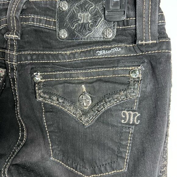 Miss Me Skinny Jeans Black Flap Pockets Size 28 - Picture 8 of 16